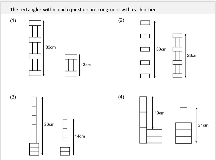 Four problems about the height of two stacks of congruent rectangles. 