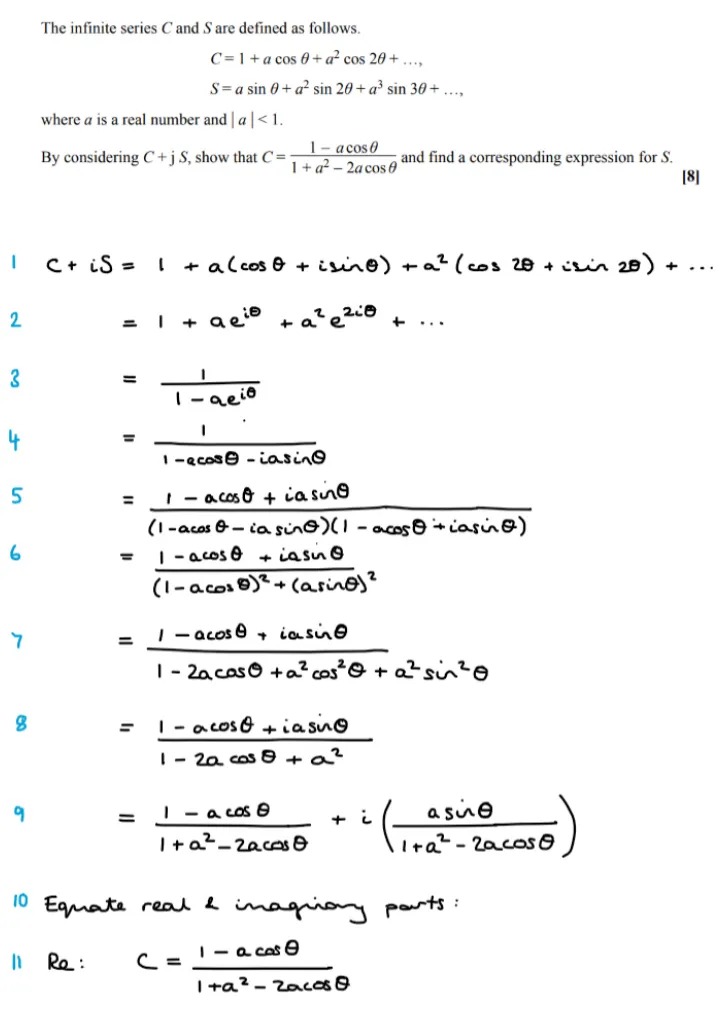 Worked solution to an exam question about C+iS sequences, with the lines numbered
