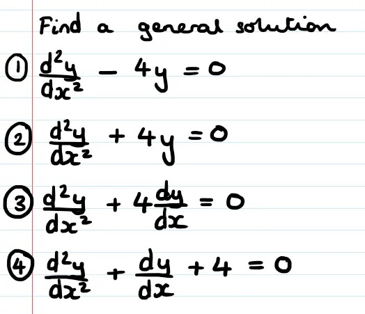 Four similar-looking second-order differential equations to solve